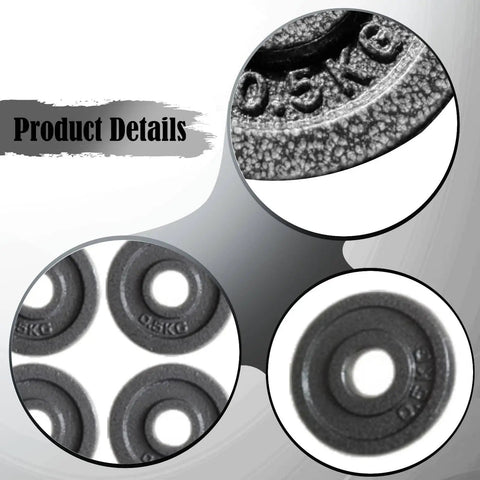 Detailed view of Eight Piece Cast Iron Weight Plates For Barbells 9.5 Cm Diameter 26 Mm Center Hole 8 Plate Set