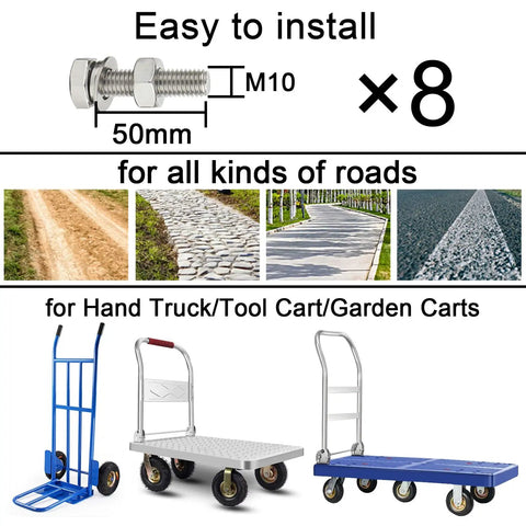 M10 bolts for mounting on various carts, suitable for hand trucks and garden carts, easy to install, set of 8.
