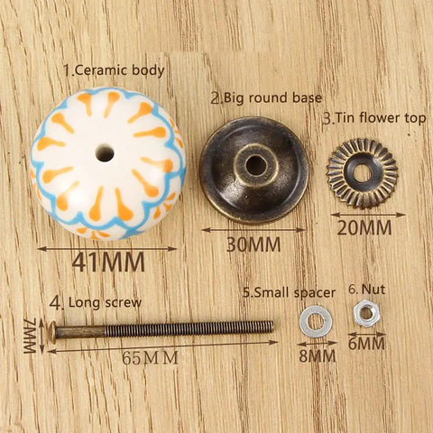 Vintage Ceramic Cabinet Knobs And Hand Painted Drawer Pulls With Sturdy Iron Mounts Showcasing Bold Red And Cream Accents For Slick Cupboard Upgrades And Totally Chic Kitchen Vibes In Any Home with ceramic body, iron base, and screw fittings.