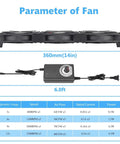 Heavy Airflow 3x120mm 14 Inch Computer Fan With AC Plug 110V To 240V Variable Speed Cooling Kit with dimensions and parameters