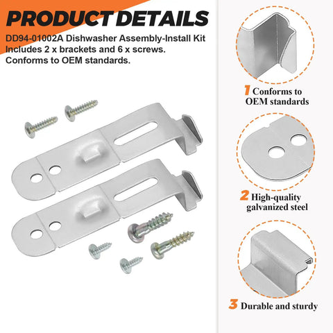 Dishwasher Mounting Bracket Install Kit Upgrade With 2 Mounting Brackets And 6 Screws For Secure Fit Replacement Hardware