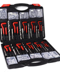 Open case showing Heavy Duty Thread Repair Kit With Metric And Imperial Self-Tapping Inserts, Drill Bits, Taps, and Tools