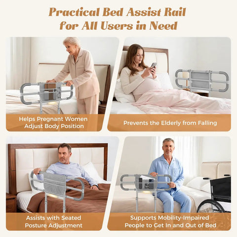 Heavy Duty Adjustable Bed Rail For Seniors With Motion Activated LED Light, 400 Lbs Support, No Wobble, Easy Install