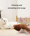 Motion Activated Plush Bird Toy For Indoor Cats With Realistic Sounds, Rechargeable Interactive Pet Toy That Auto Starts, Quiet Hands Free Playtime Buddy For Curious Cats And Busy Owners near white cat