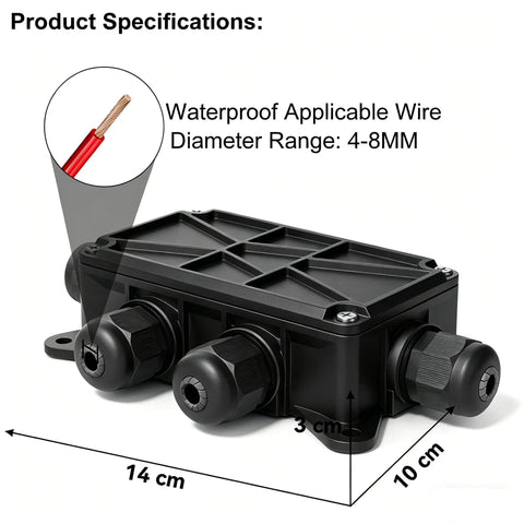 IP65 Waterproof Outdoor Junction Box With Cable Glands For Lever Nut Connectors, side view showing size dimensions