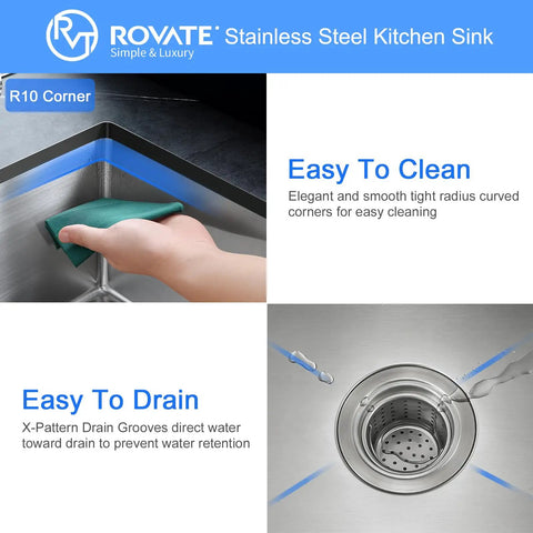 Close-up of Bar Sink 15 By 15 By 8 Inch Undermount Single Bowl Stainless Steel Kitchen Sink T-304 With Strainer, highlighting clean corner and drain.