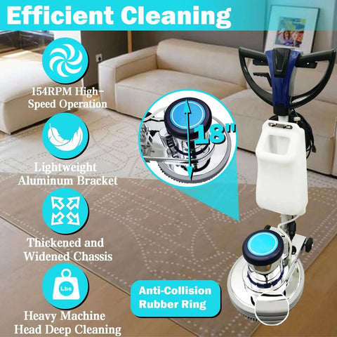 Heavy Duty Floor Polisher And Buffer For Commercial Use With 18 Inch Cleaning Head Three Brush Heads 175 RPM 3 Gallon Tank Ideal For Carpet Wood Epoxy And More Deep Cleaning And Polishing.