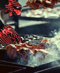 Person wearing Heat Resistant BBQ Gloves With Silicone Non Slip Grip For Grilling And Oven Use Up To 1472F Pro Grade Dope
