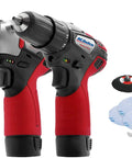 12V Cordless Mini Polisher and Drill Driver Combo Kit With Three Inch Polisher, Three Eighth Inch Drill, Two Li Ion Batteries, Accessories