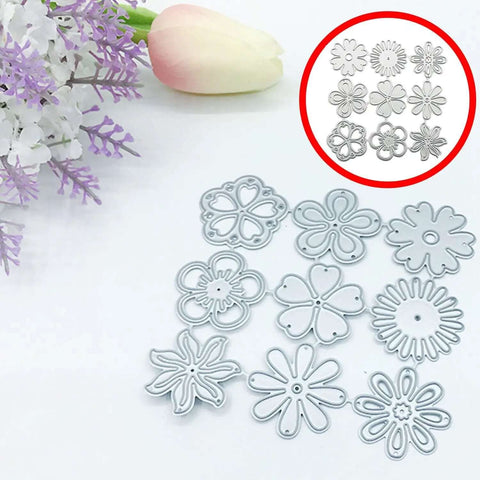 Nine Piece Flower Die Set For Card Making And Scrapbooking, Carbon Steel Cutting Dies For Floral Patterns And Snowflake Designs