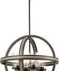 Beaufort Four Light Chandelier In Anvil Iron With Distressed Antique Graywood Finish, 21 Inch Wide Hardwired Pendant, seedy glass cylinders