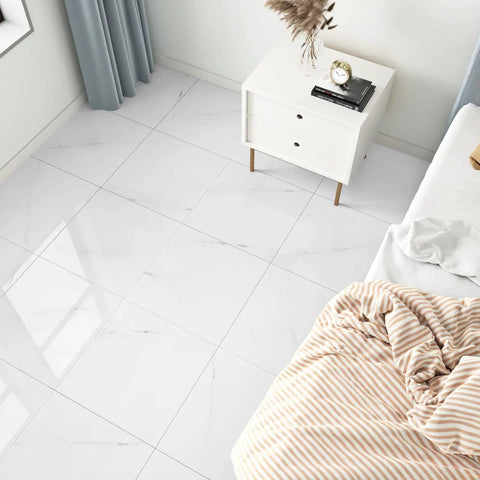 Marble White Peel And Stick Floor Tiles 12x12 In Self Adhesive Vinyl Waterproof Flooring For Kitchen Bedroom