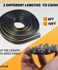 6Ft Floor Cord Protector With 5 Channel Design Soft PVC Cable Cover roll in black with yellow stripe, hand showing channel detail