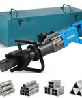 Heavy Duty 1400W Electric Hydraulic Rebar Bender for 10-16mm Steel Bars with metal storage box and various steel shapes.