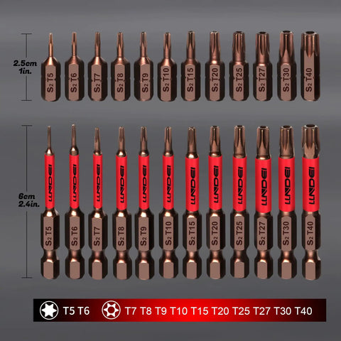 Torx Bit Set 25 PC With Security Tamper Resistant Star Bits T5 To T40 1 Inch And 2 Inch Magnetic Bits S2 Alloy Steel