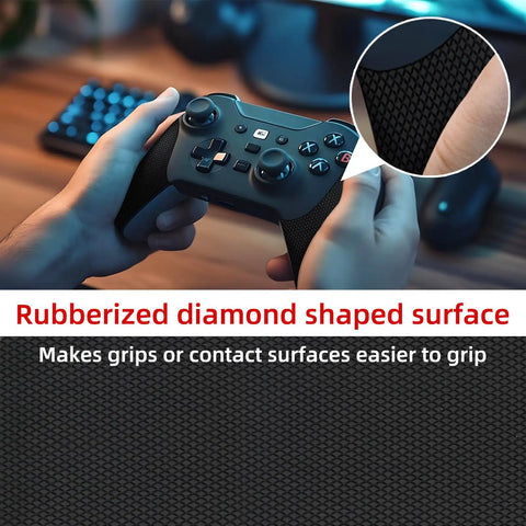 Hands holding a controller wrapped in 4 Inch Wide Premium Rubber Grip Tape For Controllers, Mice And Gear Non Slip Adhesive Wrap.