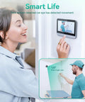 Smart Video Doorbell With 4.3 Inch Color Monitor And 1080p HD Wireless Camera showcasing two-way talk feature on door