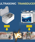 Clean As A Whistle And Built Different For Gritty Grime 40 Khz Ultrasonic Cleaner with open lid and transducer comparison.
