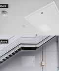 Rock Solid 12 x 12 Inches White Galvanized Steel Access Panel For Drywall shown indoors and outdoors, showcasing installation versatility.
