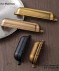 Antique Brass Cup Drawer Pulls For Cabinets Zinc Alloy 3 Inch Hole Center Bin Cup Pulls 6 Pack on wooden surface