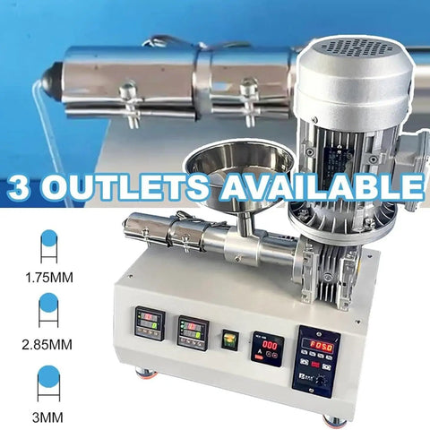 Crush Plastic Pellets Into Premium Quality 3D Printer Filament With This Plug And Play Powerhouse Desktop Extruder featuring 3 outlets.