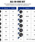 Chart showing 15 sizes of oil filter cap wrenches from the 15 Piece Oil Filter Cap Wrench Tool Set, Universal Cup Type Socket Wrench Kit With Three Eighths Inch Drive And One Half Inch Adapter For Easy Car Maintenance And DIY Auto Repair