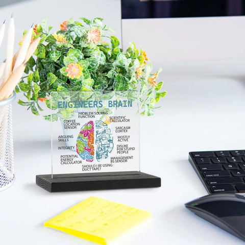 Engineers Brain Acrylic Desk Sign for Mechanical, Aerospace, Electrical, Civil and Software Engineers, funny office decor