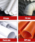 Assorted pipes including PPR, PVC, plastic, and MPP pipes for plumbing projects, showcasing material and application.