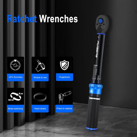 One Quarter Inch Torque Wrench For Bikes And More Dual Direction Precision Tool With 72 Tooth Drive 3 To 25 Newton Meters 22.6 To 221.3 Inch Pounds Ideal For Bike Motorcycle And Car Repairs, black and blue ratchet wrench