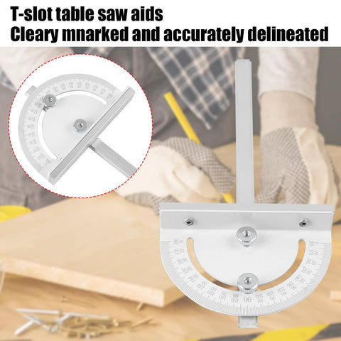 Front view of TRUTOPWAY miter angle measuring tool protractor with aluminum body and 180° scale for table saws.
