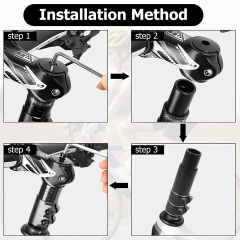 Step-by-step installation of adjustable bike stem riser extender 1-1/8 inch, 28.6mm clamp, aluminum alloy, boosts comfort for cycling