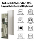 True Flex Full Size Custom Mechanical Keyboard With Hot Swappable Gateron Browns Qmk Via Firmware Bluetooth And 2.4Ghz Wireless Typing Rig RGB Backlit Programmable Knob Gasket Mount For Mac Windows Linux White, showing full-metal layout and buttons.