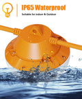 Heavy Duty 120ft Construction String Lights With 180W Work Light And 18000 Lumens Boss Level Brightness in water showing IP65 waterproof feature.