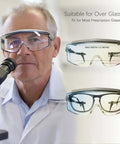 VOLTSPARK CO2 laser eye protection glasses; over-gllasses safety goggles with OD 5+, shown in three views