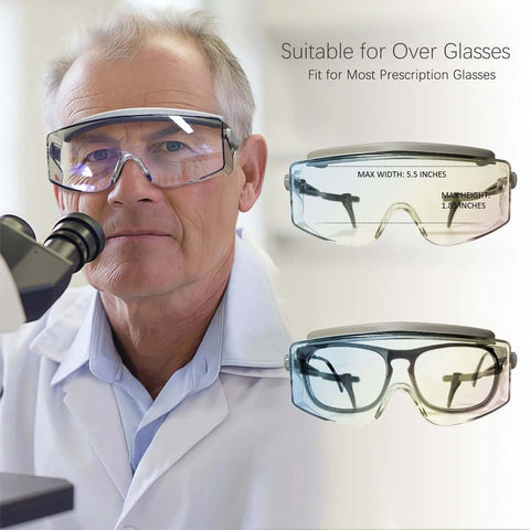 VOLTSPARK CO2 laser eye protection glasses; over-gllasses safety goggles with OD 5+, shown in three views