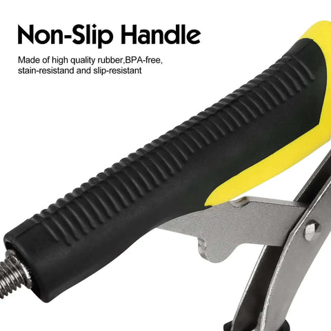 Non-slip handle of Heavy Duty Snap Fastener Pliers Set with adjustable setter, close-up showing rubber grip for secure usage.
