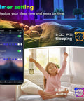 Music Sync RGB LED Strip Lights With App And Remote Control 50 Ft Two Rolls Multicolor Ambiance showing timer setting on mobile app.