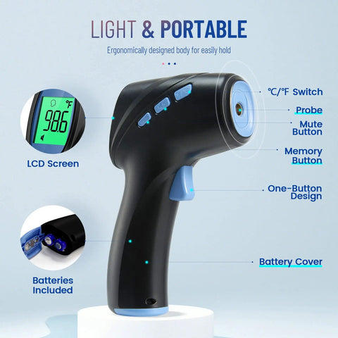 No Touch Forehead Thermometer For Adults And Kids, Ultra Fast 1 Second Read Infrared Thermometer With Accurate Fever Detection, Safe No Cross Contamination, Easy One Button Use With Backlit Display, black handheld LCD screen