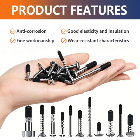 Heavy Duty 69 Piece Rubber End Caps Assortment Kit With 5 Sizes Round Vinyl Screw Covers Protects Screws Bolts From Dust And Rust, black caps on screws