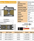 Waterproof RC Servo With Brushless Motor And Metal Gear, Beefy 45kg Torque, Aluminum Case, specs and dimensions chart