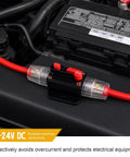 Heavy Duty 60A Manual Reset Inline Fuse Packing Knockout Overload Protection For Car Audio Stereo Solar Inverters And Rvs Beefy Circuit Breaker Ready To Roll installed near battery.