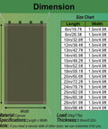 Heavy Duty Canvas Chute dimensions chart with 10m length, 1.5m width, tear-resistant loading slide details