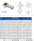 Heavy Duty 30Mm Rod End Bearings Right Hand Female Thread Connectors with technical dimensions and specifications chart.