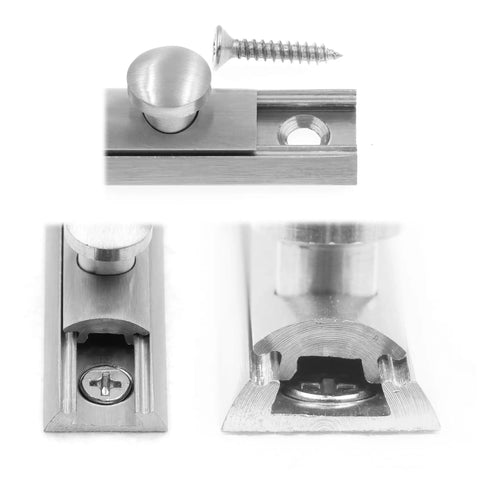 Close-up of 4 Inch Surface Bolt Lock in Classic Bronze Finish, showing mounting details and screw for heavy duty home security