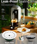 Reusable Aluminum Foil Lids For Nespresso VertuoLine Pods Easy Seal No Mess Pod Covers on table with coffee machine and capsules