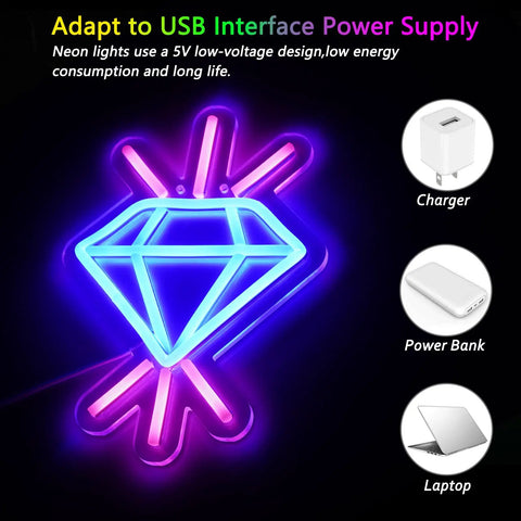 Lit Neon Sign Led Acrylic Wall Light Decor For Home Office Lounge And Patio in diamond shape, USB powered with low energy consumption.