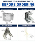 All In One Blind Bracket Installation Kit With 23 Piece Replacement Hardware Set For Window Blinds Includes 2 Inch Mounting Brackets Screws Clips And Valance Clips No Extra Trips, showing dimensions of various brackets and clips.