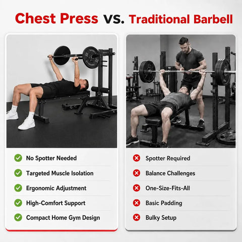 Plate Loaded Upper Body Strength Trainer With Independent Arms Adjustable Backrest And Multi Grip Handles for home gym use versus traditional barbell setup