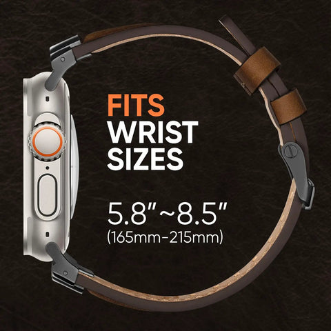 Genuine Top Grain Leather Replacement Strap For Apple Watch Ultra And Series Models Featuring Slick Quick Release Buckle and wrist size 5.8"-8.5".