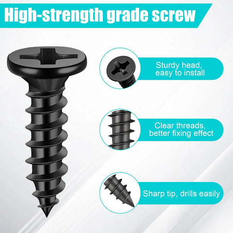 High-strength grade screw with sturdy head, clear threads, and sharp tip for Beefy Heavy Duty L Shaped Corner Braces For Furniture Shelves Cabinets And Frames Black 80 Pack Durable Wood Support Brackets For Home Office Workshop DIY Projects.